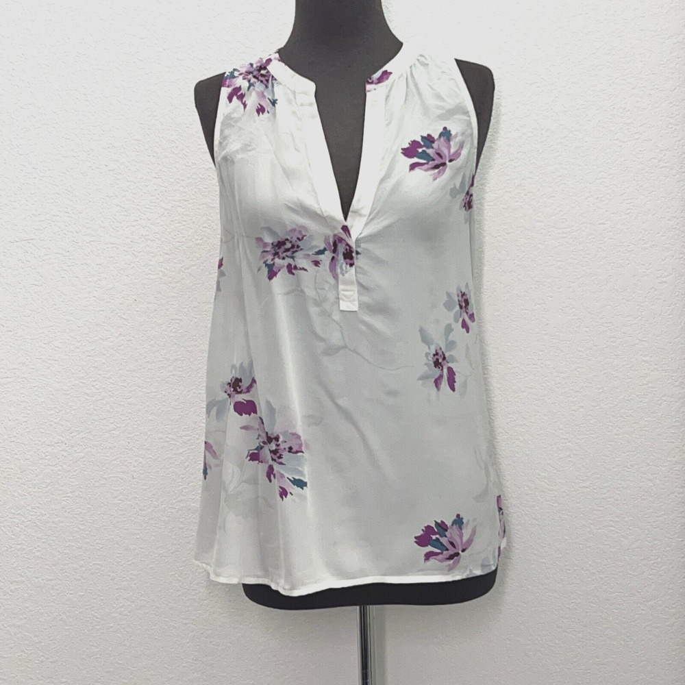 Joie Silk Top Women XS White Floral V Neck Sleeveless Unlined